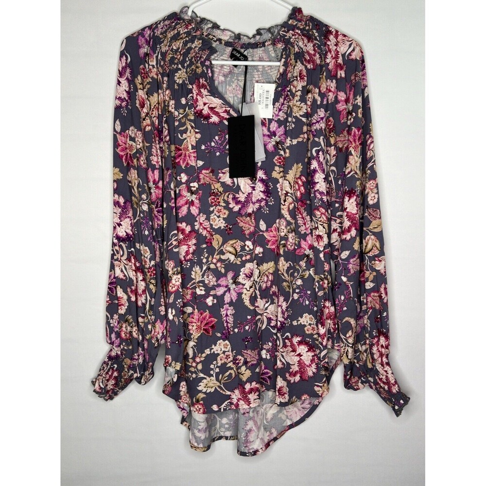 DEAR JOHN Relax MONA Print Long Sleeve Blouse Top Women’s Size Small Floral NEW‎